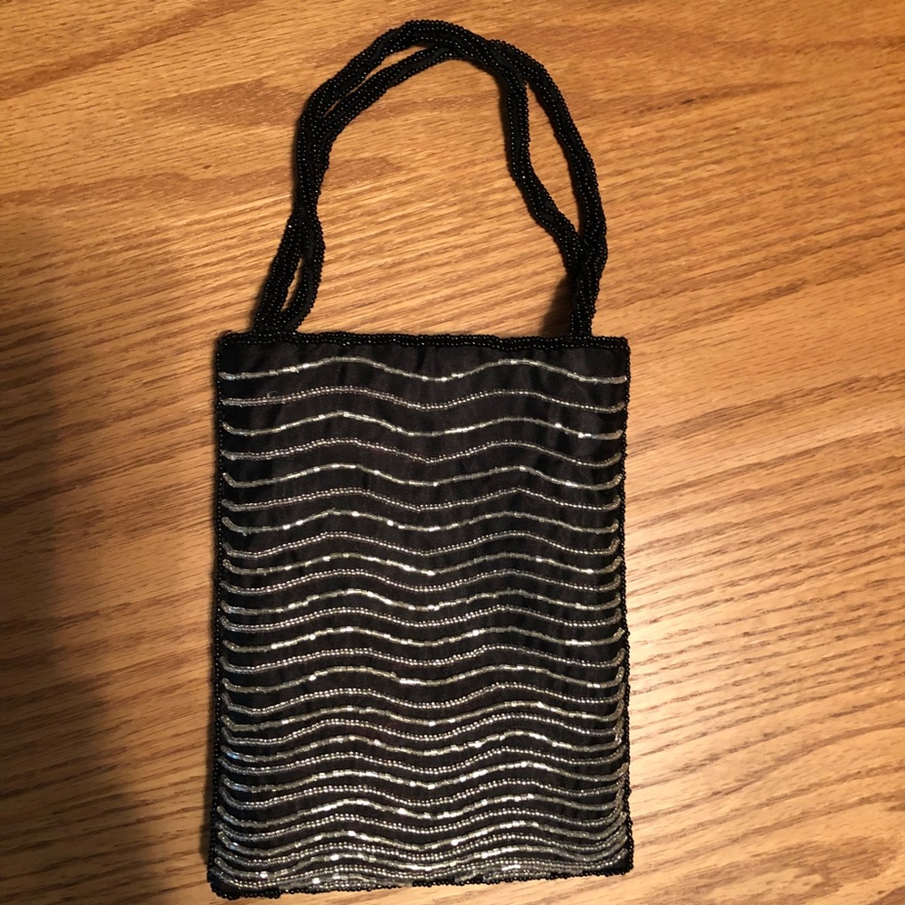 La Regale black evening bag with beaded straps
